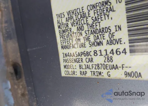 2011 Nissan Maxima 3.5 Sv z USA, uszkodzony, nr VIN 1N4AA5AP6BC811464